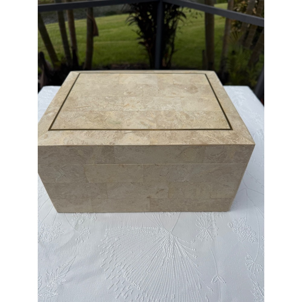 Vintage 1980s Tessellated Stone Jewelry Box Postmodern Hollywood Regency Divided